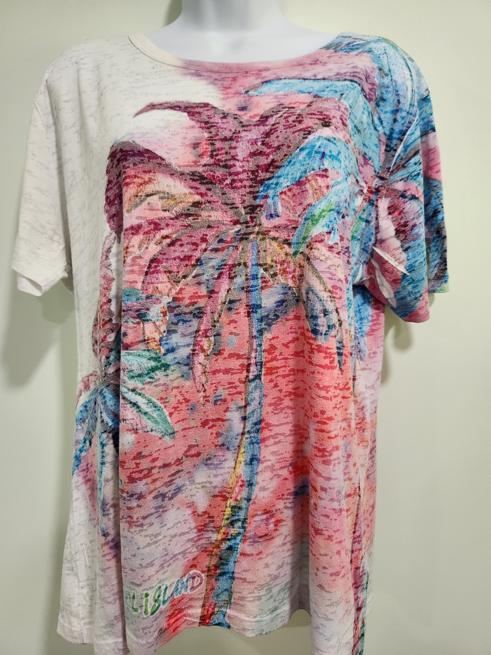 Vintage Blue 84 White Multicolor Tropical Palm Short Sleeve Tee